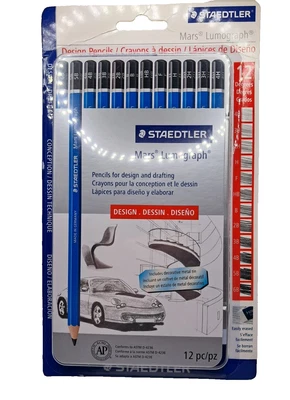 Staedtler Mars Lumograph Design & Drawing Graphite 12 Pencils Storage Tin - Image 1 of 4