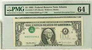 1995 $1 FRN Atlanta FR#1922-F Inverted Overprint Error PMG Choice UNC 64 Type II