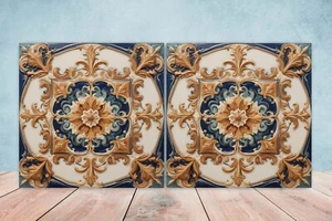 Azulejos de pared de cerámica victoriana - Juego de 2 azulejos de cerámica para salpicadero de cocina para baño - Imagen 1 de 3