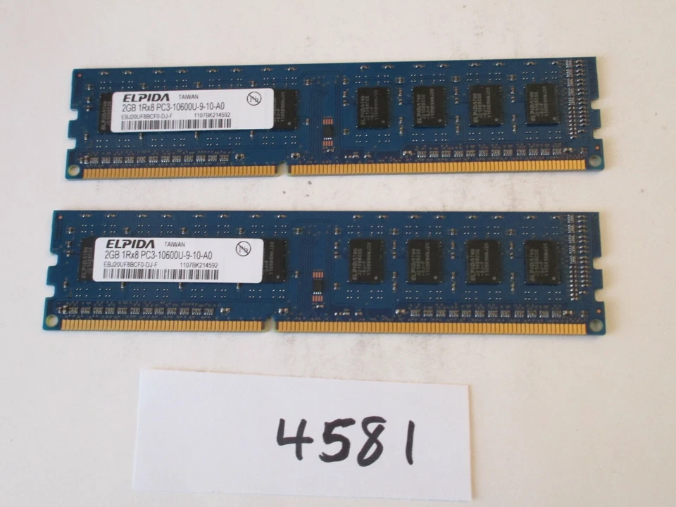 Elpida 2x2Gb=4Gb PC3-10600 1333Mhz DDR3 Desktop Memory RAM (4581) - Image 1 of 2