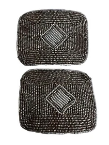 French Art Deco Beaded Shoe Buckles Silver & Grey Beads Pair - Picture 1 of 4