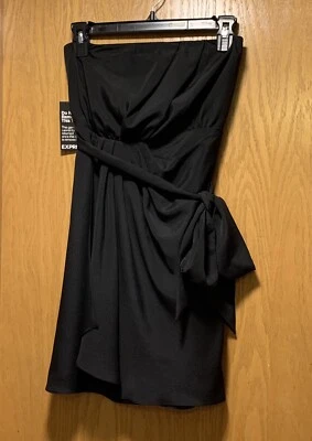 Express Strapless Wrap Mini Black Chiffon Lined Dress Women's Size 0 NWT - Image 1 of 4