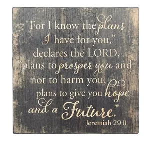 Jeremiah 29:11 For I Know The Plans Scripture Farmhouse Sign Shelf Sitter 5 x 5" - Picture 1 of 4