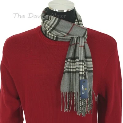 STAFFORD Men's GRAY, BLACK, WHITE & RED PLAID Winter SCARF with FRINGE Rectangle - Image 1 of 4