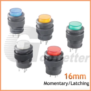 16mm Round Push Button Switch Momentary /Latching On Off Horn Car Dashboard Dash - Picture 1 of 37