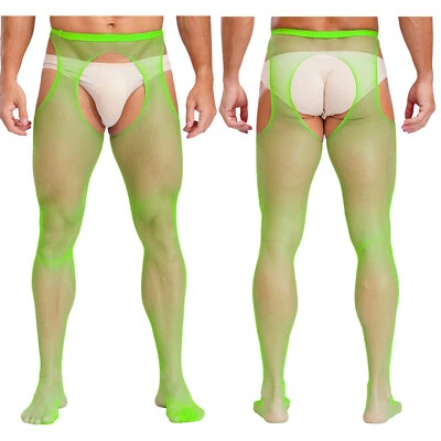 Men Sissy Cutout Opening Crotch Pantyhose Mesh Fishnet Stocking Underwear Tights - Image 1 of 4