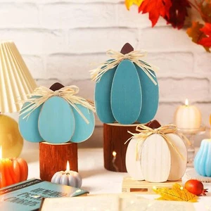 3 Pcs Thanksgiving Pumpkin Decor Fall Table Wooden Sign Assorted Colors - Picture 1 of 6