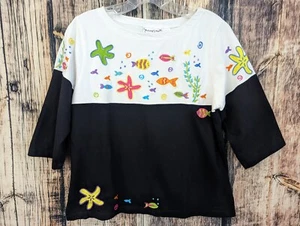 Michael Simon Lite Shirt Womens Petite M Embroidered Fish Beachy Coastal Luxury - Picture 1 of 8