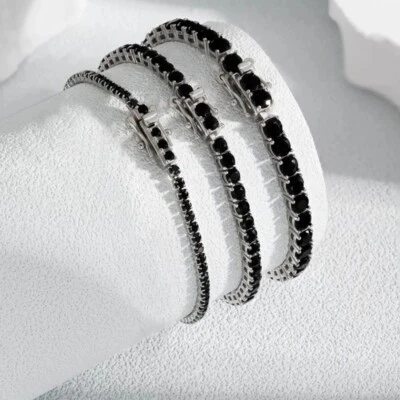 Brazalete de tenis de moissanita real negro de 3-5 mm para hombre de plata de ley 925 probador de pase Foto 1 de 4