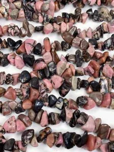 Pink Black Lace Rhodonite Nugget Pebble Irregular Shaped Chip Beads 32" Strand - Picture 1 of 10
