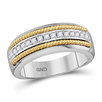 0.33 Cttw Diamond Wedding Rope Mens Band Ring 10k White Yellow Gold - Image 1 of 2