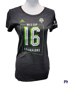 MLS Cup Seattle Sounders FC adidas Womens Large Black Cap Sleeve Tee Heathered - Picture 1 of 12