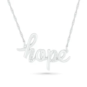 0.03 Ct Moissanite Accent Hope Pendant 18" Chain Necklace 925 Sterling Silver - Picture 1 of 2