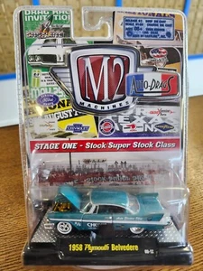 M2 Machines Auto-Drag #09-12 1958 Plymouth Belvedere in Teal w/Opening hood & RR - Picture 1 of 3