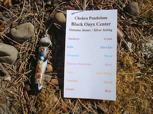 Black-White OnyxPENDULUM + 7 Chakra Genuine Gems Divination Tool User Friendly - Picture 1 of 7