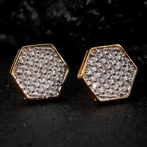 Octagon Shaped Two Tone 10K Yellow Gold 0.30 Ct Lab Grown Diamond Stud Earrings - Picture 1 of 7