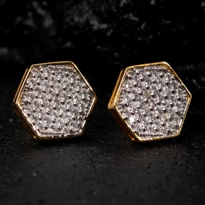 Octagon Shaped Two Tone 10K Yellow Gold 0.30 Ct Lab Grown Diamond Stud Earrings - Image 1 of 4