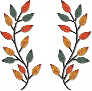 2 Pieces Metal Tree Leaf Wall Decor Vine Olive Branch Leaf Wall Art Living Room, - Picture 1 of 6