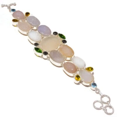 Druzy, Citrine, Peridot, Smoky, Blue Topaz Gemstone Handmade Statement Bracelet - Image 1 of 2