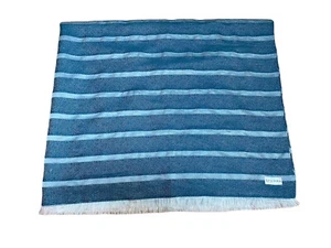 Sferra Marice Peacock Blue Throw Blanket Dobby Striped Fringed Wool Silk 55”x90” - Picture 1 of 8