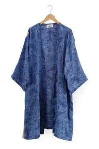 Mujer Vintage Seda Abrigo Kimono Cárdigan Largo Maxi Vestido Pareo Bañador Azul - Imagen 1 de 3