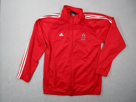 Anaheim Angels Jacket Boys Large 14/16 Red Adidas Full Zip Embroidered Baseball Cover