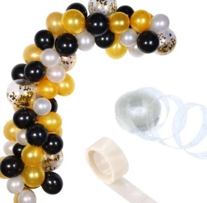 16 FT Balloon Garland Arch Kit Black Gold 100 Balloons 100 Glue Stickers - Picture 1 of 3