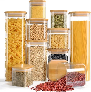 Vorratsdosen Glas Mit Deckel 10Er Set, Eckig Vorratsgläser 2500Ml/1500Ml/750Ml/3 - Bild 1 von 12
