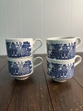 Churchill England Blue & White Classic Willow Asian Artwork Mug Tea Cup Set Of 4