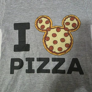 Youth Size Small 'I Love Pizza' Mickey Mouse Pizza Grey Tee - Picture 1 of 5