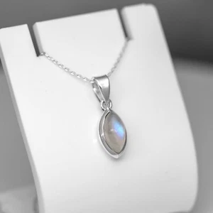 Sterling Silver 925 Marquise Cut Moonstone Pendant Necklace Ladies Jewellery - Picture 1 of 4