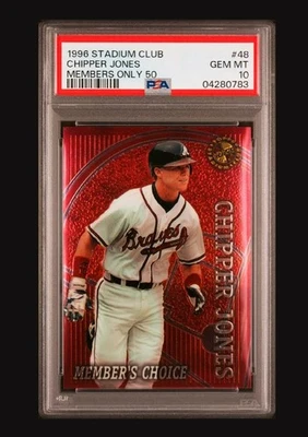 POP 6 PSA 10 1996 TOPPS STADIUM CLUB CHIPPER JONES #48 BRAVES MEMBERS ONLY 50 - Image 1 of 3