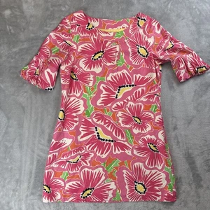 Lilly Pulitzer Womens Sz 6 Pink Floral Silk Puff Sleeve Mini Dress Lined - Picture 1 of 9