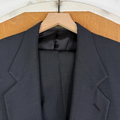 VTG Oscar De La Renta Suit Mens 42S Gray Glen Windowpane 2 Button 90s Relaxed - Image 1 of 4