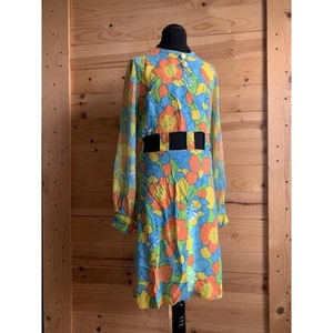 Vintage 60s MOD Cut Out Floral Dress Poet Sleeves XS Hand Made *Flaws* - Picture 1 of 8