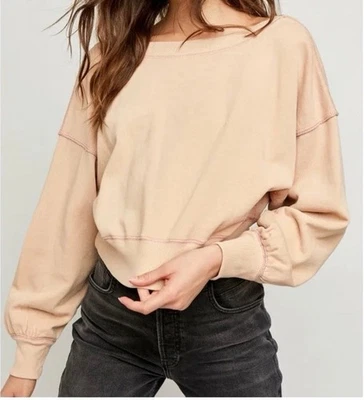 Пуловер Free People Take Me Back толстовка желтовато-коричневый бежевый с V-образным вырезом сзади размер маленький - Изображение 1 из 4