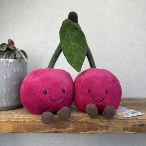 Jellycat Amuseable Cherry - Retired Cherries Plush Two Cherries Beanie NWOT - Picture 1 of 12