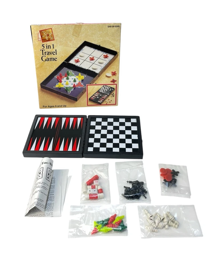 Vintage Mini Travel Game Chinese Checkers Tic Tac Toe Chess Backgammon Magnetic - Image 1 of 4