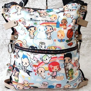 LeSportsac Tokidoki Schultertasche Tasche Mehrfarbig Gelb Regenbogen mit Anhänger - Bild 1 von 11