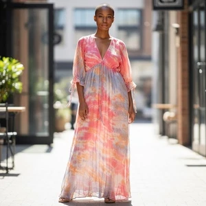 Young Fabulous Broke Maxi Dress Tie Dye V Neck Bohemian Flowy Summer - Picture 1 of 6