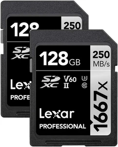 128GB (2-Pack) Professional 1667X SD Card, UHS-II, C10, U3, V60, Full HD, 4K, up - Picture 1 of 8