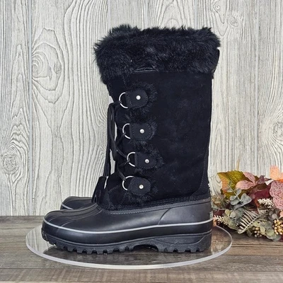 Khombu Arctic Women's 9M Black Faux Fur Waterproof Winter Snow Boots Suede - Image 1 of 4
