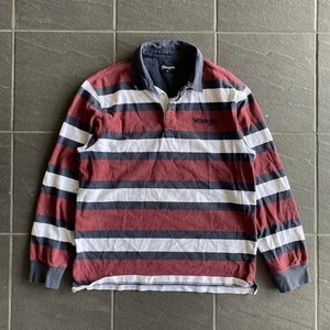 Vintage Wrangler Rugby Shirt Sz M Long Sleeve Striped Cotton Retro Polo Top - Picture 1 of 11