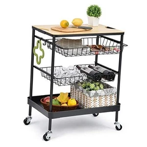 Kitchen Island Serving Cart with Utility Wood Tabletop, 4-Tier Rolling - Picture 1 of 7