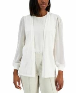 MSRP $80 Alfani Chiffon-Sleeve Open-Front Cardigan Ivory Size Medium - Picture 1 of 1