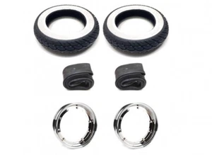 2x Weißwand Reifen 3.50-10 Chrom Felgen Satz für Vespa Piaggio APE 50, Cosa 200 - Bild 1 von 1