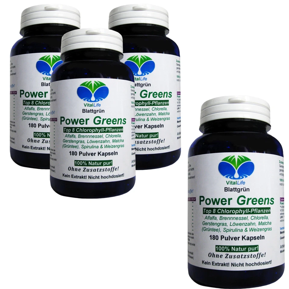 Power Greens Top 8 Chlorophyll Pflanzen 720 Pulver Kapseln Natur Pur. 26332