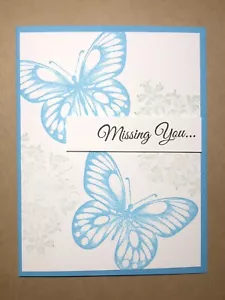 Card Set Of 4 Stampin Up Butterflies “Missing You” Temping Turquoise - Picture 1 of 2