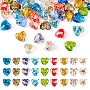45Pcs Heart Handmade Lampwork Silver Foil Glass Beads Crafts 15~16x15~16x9~10mm - Picture 1 of 9