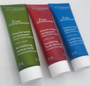 Clarins Eau Extraordinaire/Dynamisante/Ressourcante Shower Milk/Gel 3x30ml*BN* - Picture 1 of 1